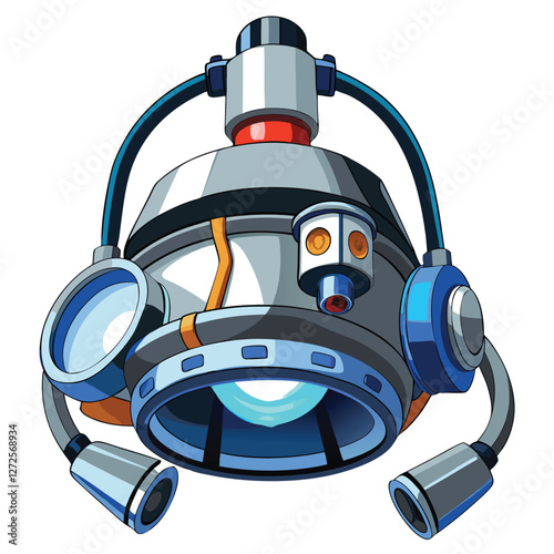 High-resolution image of a modern surgical headlamp, showcasing its adjustable light intensity and detailed design.  Focus on the intricate mechanics.