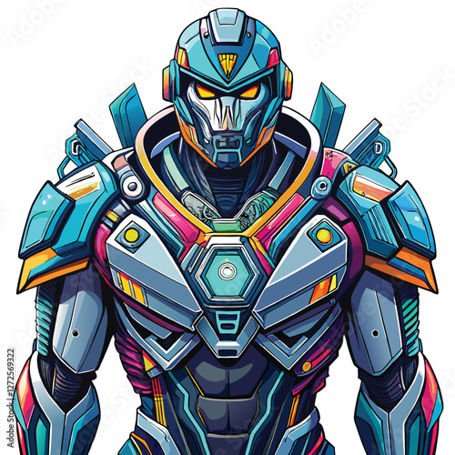 Generate a hyperrealistic image of a futuristic exoskeleton suit, showcasing intricate mechanical joints and advanced technological details.  Emphasis on metallic textures and a sleek design.