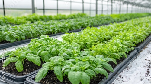 Greenhouse Growing Vegetables in Trays photo