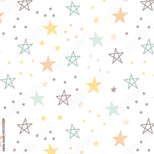 Cartoon stars seamless pattern. Vector illustration for baby shower. 