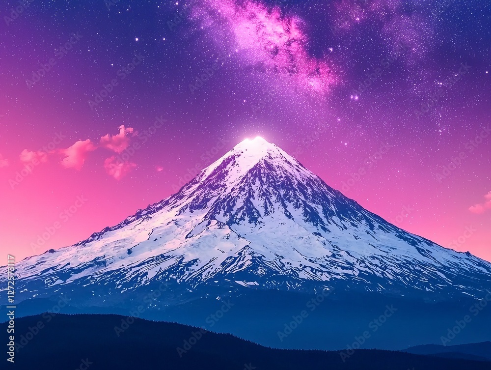 Fototapeta premium Majestic snow-capped mountain under vibrant night sky