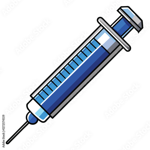 Generate a highly detailed, photorealistic image of a syringe filled with a clear, viscous liquid, showcasing its needle and markings with exceptional clarity.