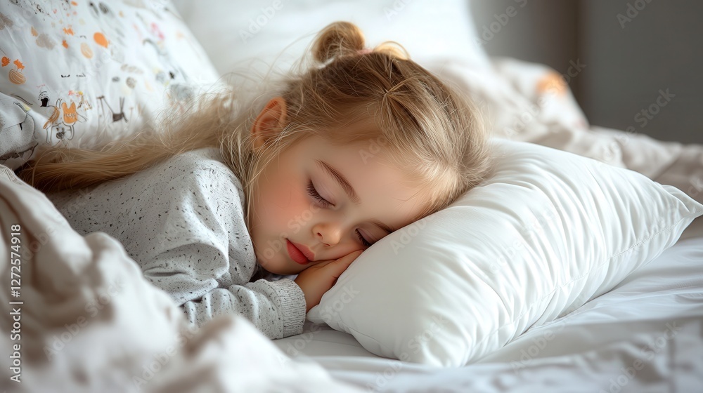 young girl, child sleeping well with soft white pillow and fresh bedding young girl, child sleeping well with soft white pillow and fresh bedding
