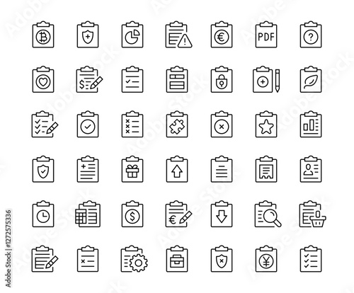 Clipboard icons. Outline symbols collection. Premium vector line icons set