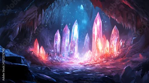 Luminous crystal caverns: a digital masterpiece. Radiant Crystal Caverns. Illustration