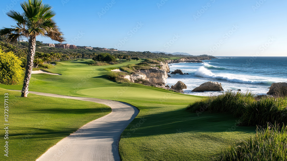 scenic golf course by ocean with crashing waves and lush greenery scenic golf course by ocean with crashing waves and lush greenery