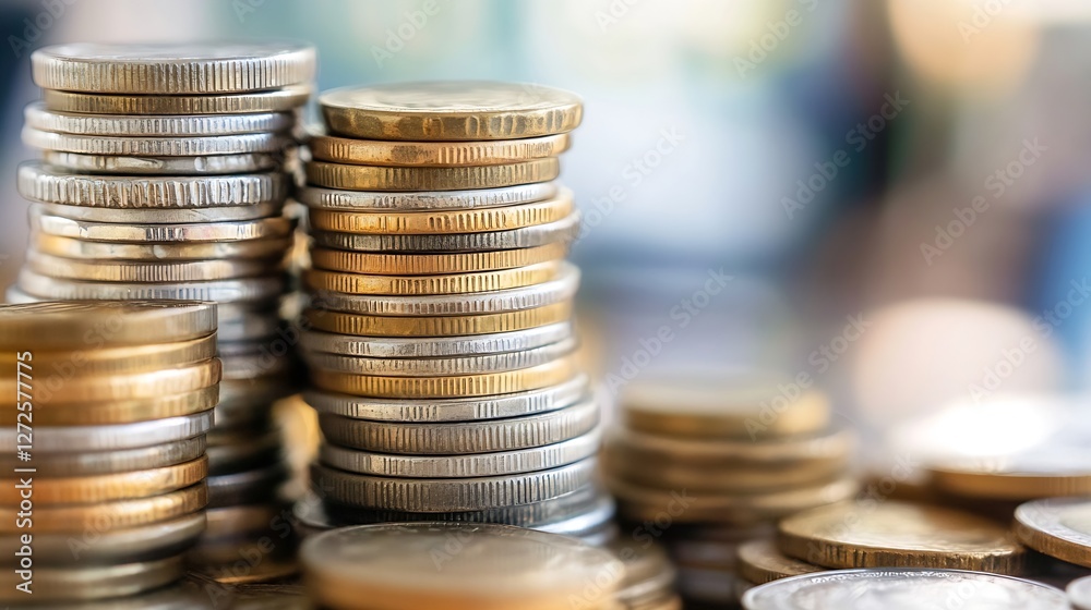 Close Up View of Stacked Coins Displaying Wealth and Financial Growth in a Soft Focus Background : Generative AI Close Up View of Stacked Coins Displaying Wealth and Financial Growth in a Soft Focus Background : Generative AI