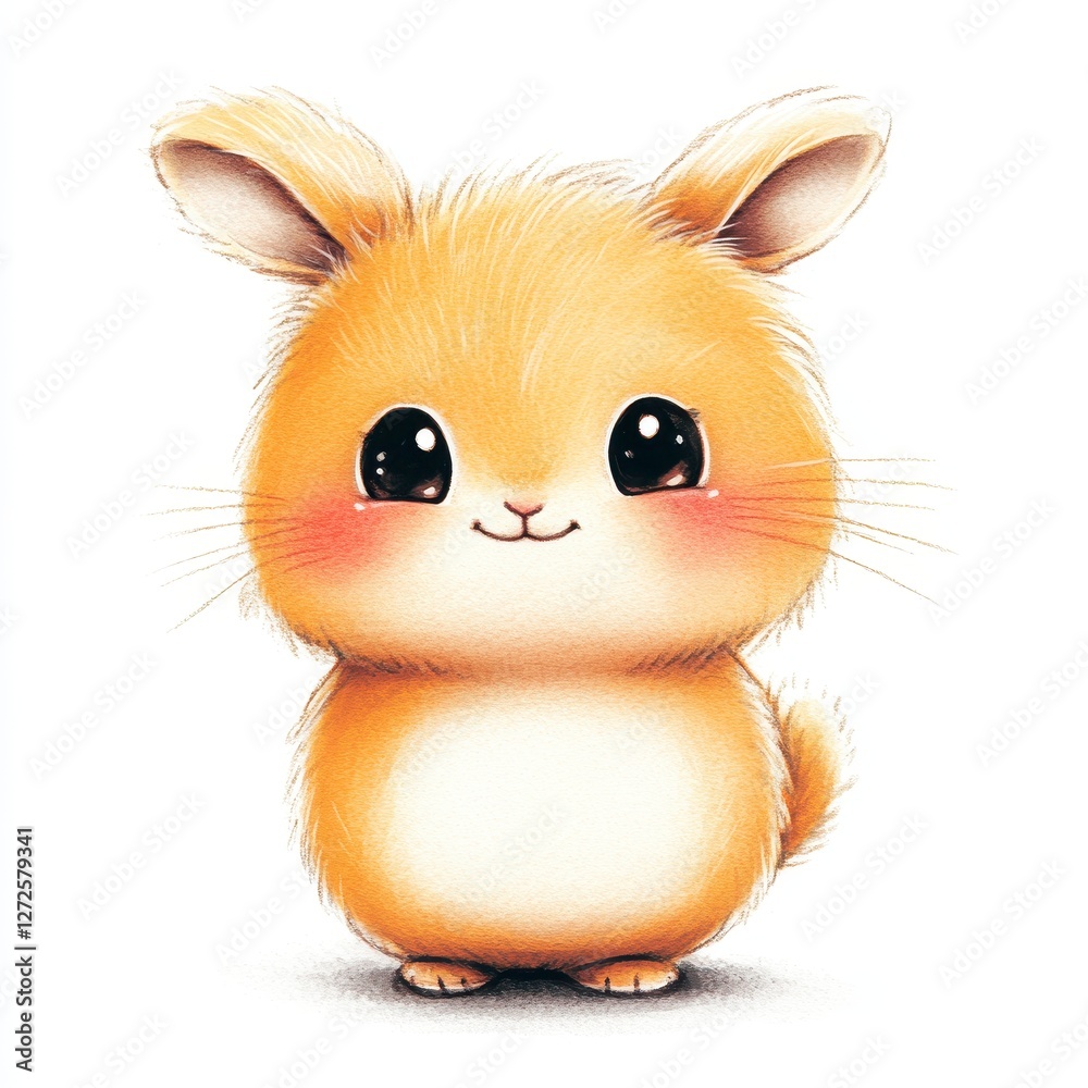Fototapeta premium Adorable Orange Cartoon Rabbit Illustration With Big Eyes and Blush