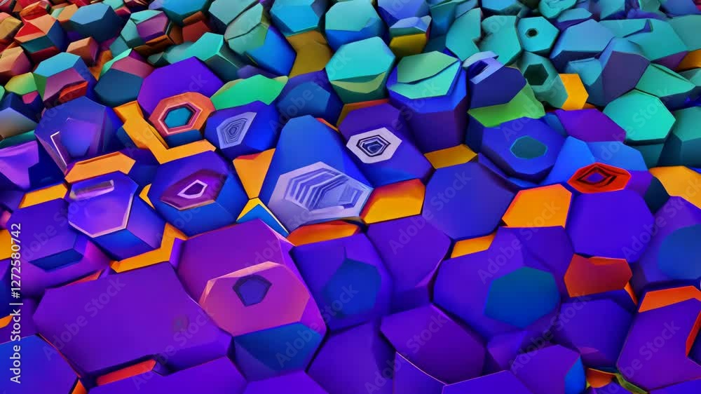 Colorful Geometric Patterns Of Hexagonal Shapes In Vibrant Shades Of Purple Orange And Blue Patterned Designs With Layered Effects And Bold Colors And Hues In 3d Visualizations Abstract Geometric