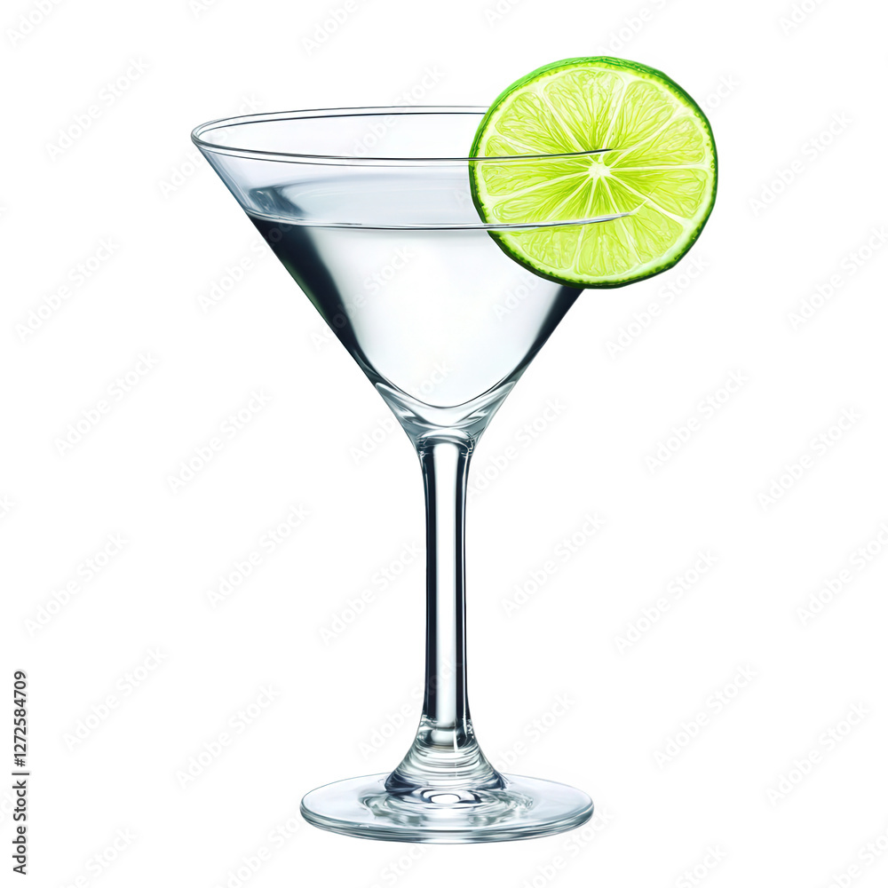 A stylized martini glass with a lime garnish, created with a clean, modern graphic touch, transparent background, PNG