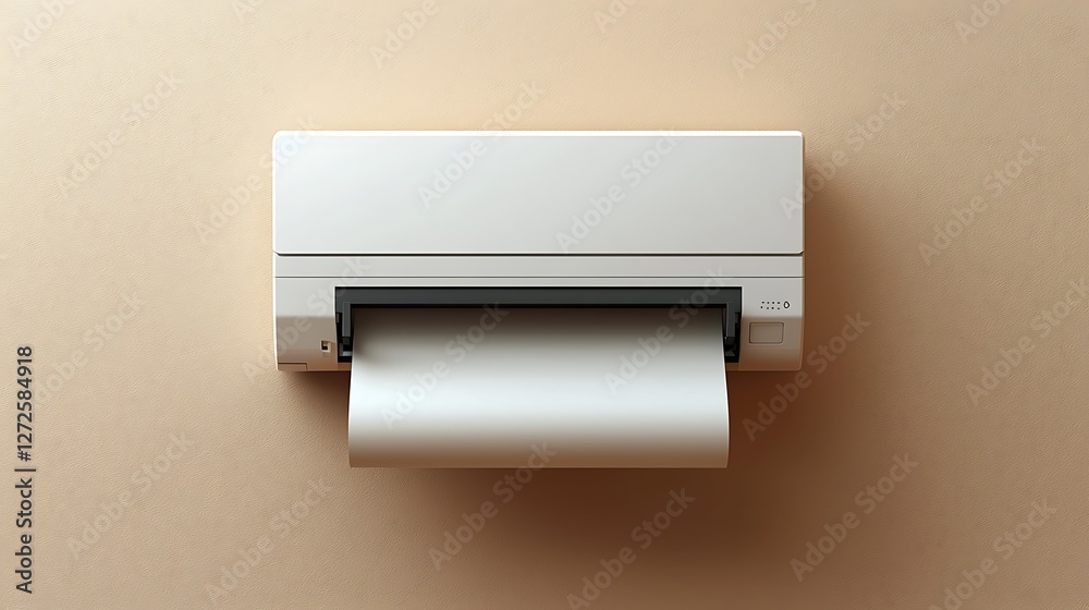 White air conditioner printing paper, beige wall, home cooling White air conditioner printing paper, beige wall, home cooling