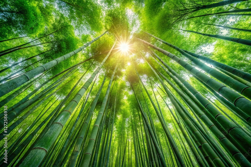 Serene Bamboo Forest Canopy: Minimalist Green Nature Background Serene Bamboo Forest Canopy: Minimalist Green Nature Background