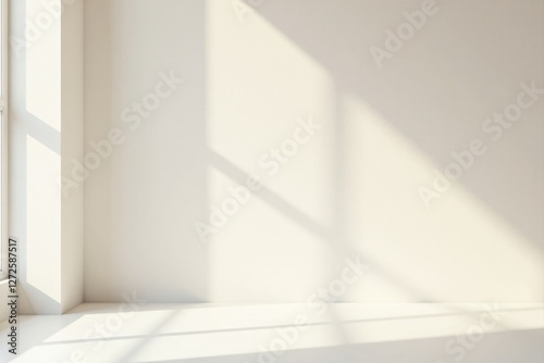 Serene Minimalist Room Interior Featuring Sunlight Casts Shadows on a Blank Wall and Floor, Perfect for Product Display or Design Inspiration