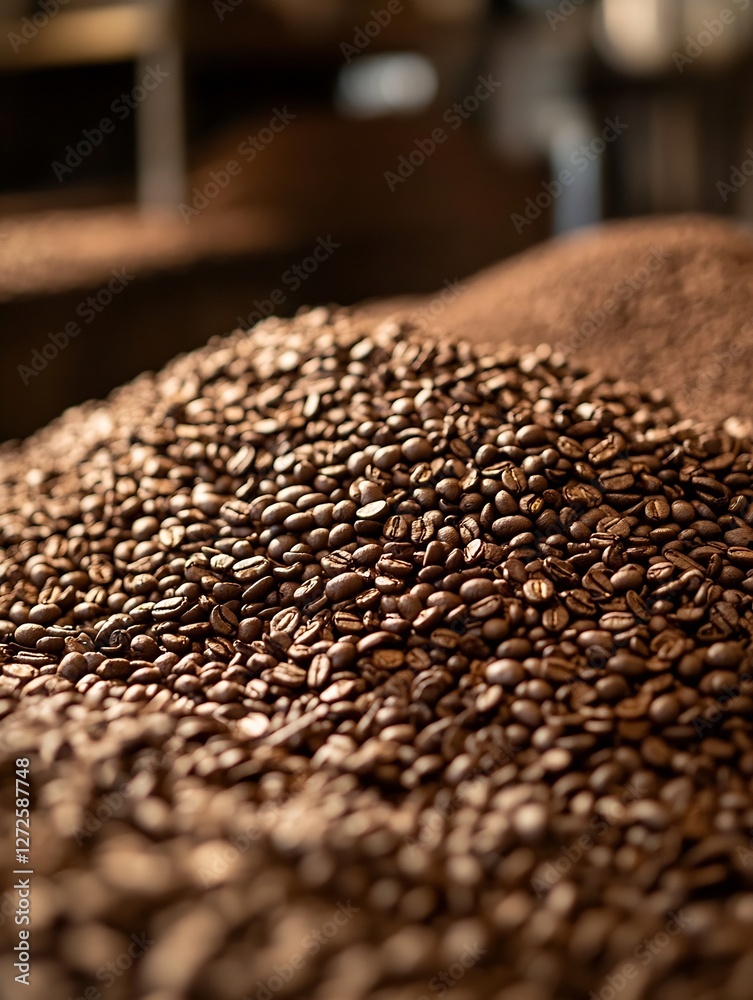 Richly Roasted Coffee Beans Piled Neatly in a Rustic Setting : Generative AI Richly Roasted Coffee Beans Piled Neatly in a Rustic Setting : Generative AI