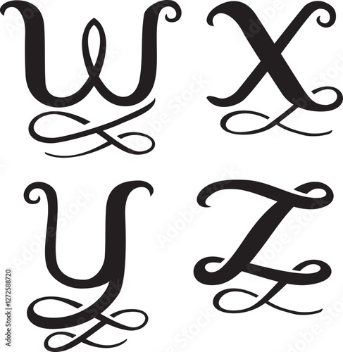 Stylized Monogram Set Letters W, X, Y, Z