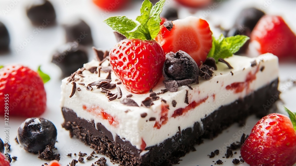 Decadent Strawberry and Cream Cake with Chocolate and Fresh Berries : Generative AI Decadent Strawberry and Cream Cake with Chocolate and Fresh Berries : Generative AI