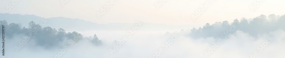 Fototapeta premium Soft foggy landscape with abstract white paper surface, abstract white surface, matte finish, peaceful atmosphere