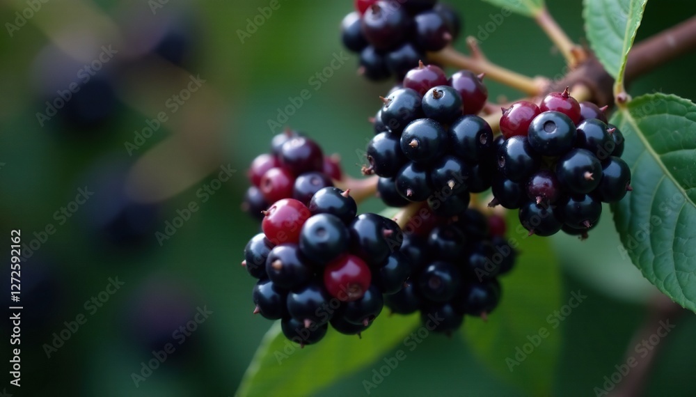 Dark purple blackberry flowers on a thorny stem with leaves, blossom, dark, shrub Dark purple blackberry flowers on a thorny stem with leaves, blossom, dark, shrub