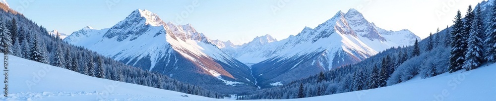 Obraz premium Snowy valley with mountain peaks in Val d Anniviers, scenery, alps, swiss