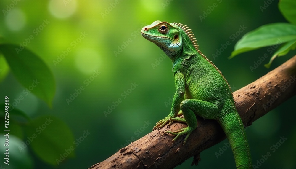 Fototapeta premium Iguane montant sur un tronc de cocotier avec leaves, tropical, cocotier, trunk