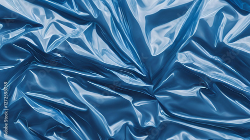 Processed collage of blue plastic cellophane surface texture. Background for banner, backdrop