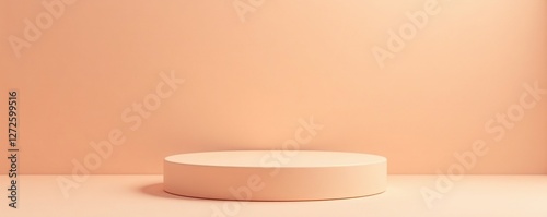 Beige podium provides a neutral base for the peach cube, natural, peach, simple