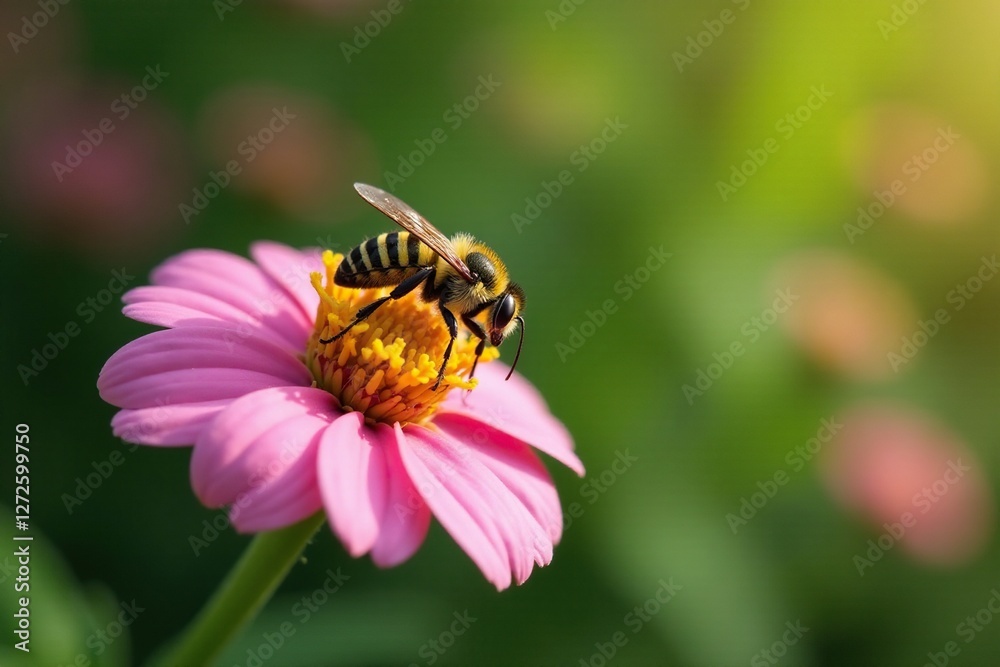 Insect with yellow and black stripes settles into flower, wildlife, flowers Insect with yellow and black stripes settles into flower, wildlife, flowers