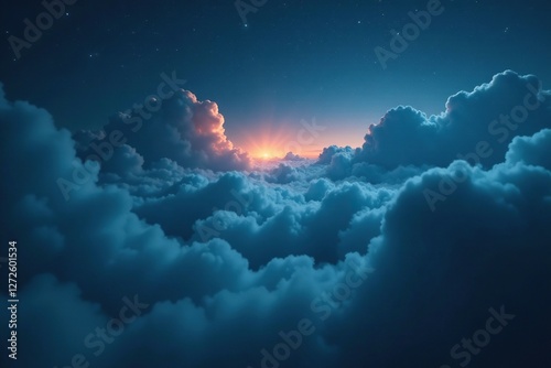 Dark misty clouds with glowing starlight peeking through, fog, clouds, eerie