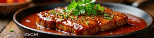Beef tenderly cooked in a rich, flavorful sauce, sauce, liquid, fragrant