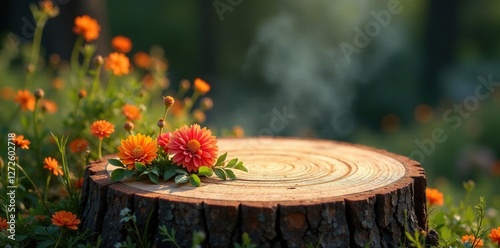 Fedi nuziali incise su tronco di legno con foglie e fiori, tradizioni, flora photo