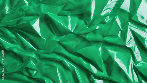 Processed collage of green plastic cellophane surface texture. Background for banner, backdrop