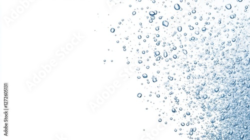 Dynamic Splash of Water Bubbles on a Blue Background with Fluid Movement and Texture