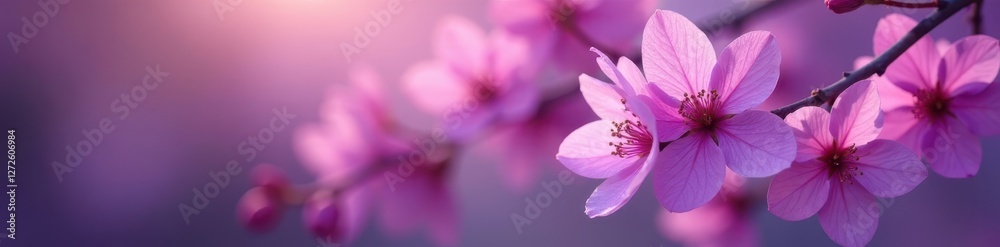 Fototapeta premium Vibrant purple blossoms, soft focus background, blossom, petals