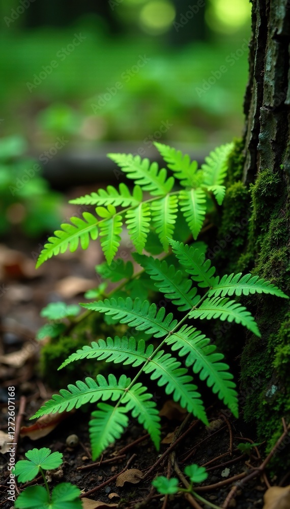 Fern fronds scattered around a fallen pine trunk, forest life, foliage, fern leaves Fern fronds scattered around a fallen pine trunk, forest life, foliage, fern leaves
