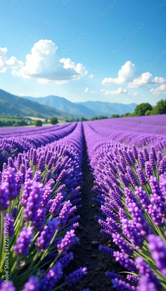 Blooming lavender fields under a cloudless sky, blooming, flowers Blooming lavender fields under a cloudless sky, blooming, flowers