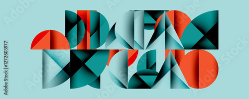 Abstract geometric pattern with intersecting circles and triangles in gradients. The high-contrast composition creates depth and a dynamic, modern aesthetic