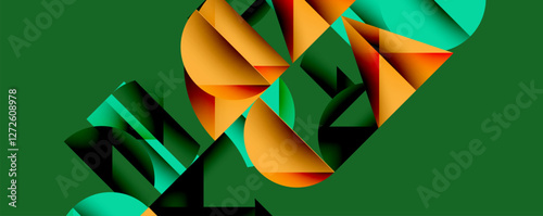Abstract geometric pattern with intersecting circles and triangles in gradients. The high-contrast composition creates depth and a dynamic, modern aesthetic