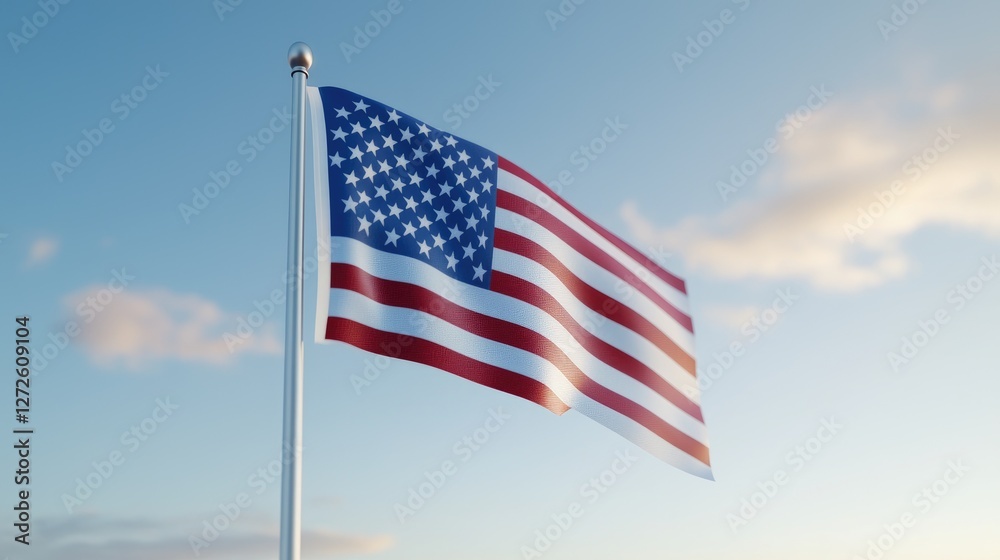 Fototapeta premium American flag waving in clear sky