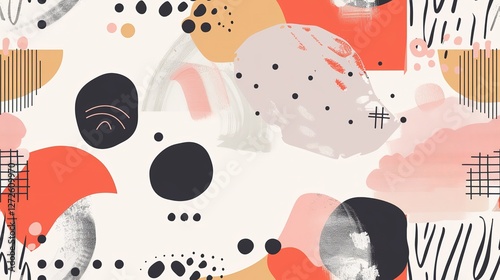 Wallpaper Mural  boho earth tone line dot and free form shape abstract background seamless pattern, cheerful optimistic Torontodigital.ca