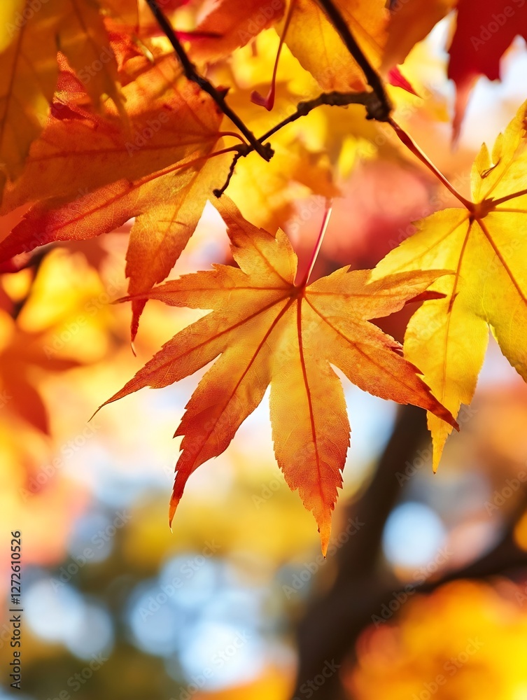 Vibrant and Colorful Autumn Leaves with the Sunlight Creating a Warm Atmosphere : Generative AI Vibrant and Colorful Autumn Leaves with the Sunlight Creating a Warm Atmosphere : Generative AI