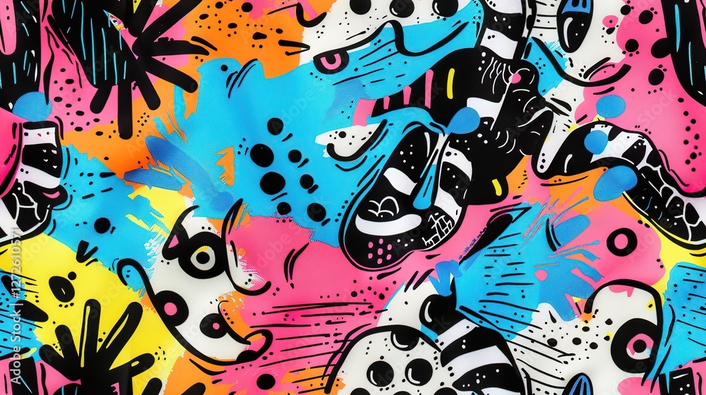 free shape fun punk pop rock funk styles elements with color splash abstract background, seamless pattern tile free shape fun punk pop rock funk styles elements with color splash abstract background, seamless pattern tile