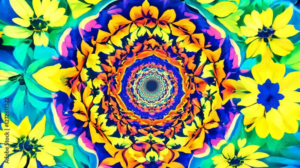 Groovy Retro Flower Tunnel: Colorful Abstract Background Loop in 70s Style