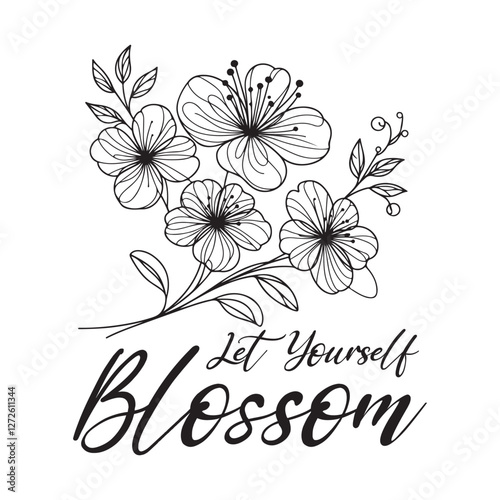 Let Yourself Blossom SVG PNG, Boho Inspirational Sleeve Shirt Design Svg, Boho Love Yourself Svg. Positive Quotes Svg