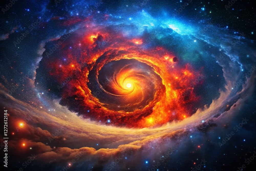 Silhouette of Fiery Spiral Nebula in Deep Space: Cosmic Dance of Light and Shadow Silhouette of Fiery Spiral Nebula in Deep Space: Cosmic Dance of Light and Shadow