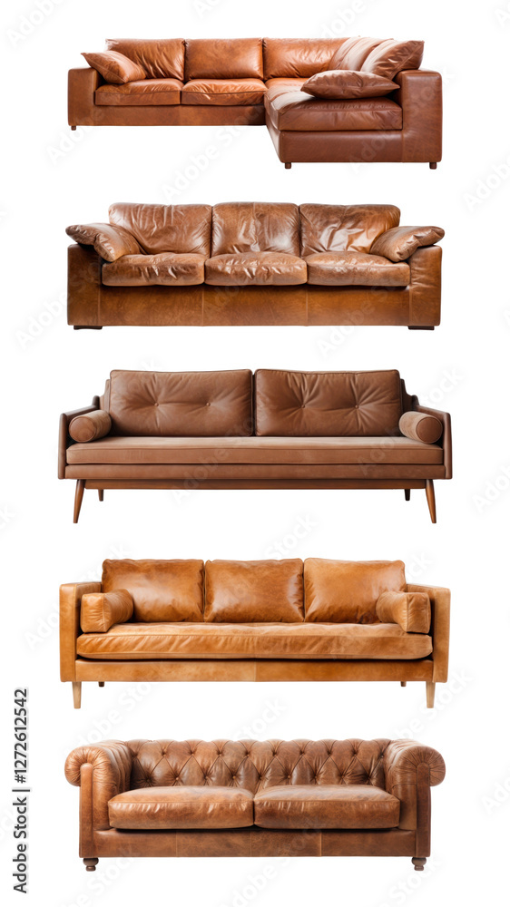 Fototapeta premium Leather sofa png element set, transparent background