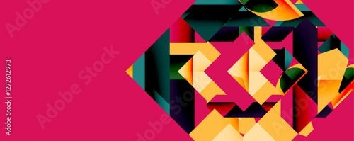 Abstract geometric artwork with interwoven angular and curved shapes, dynamic composition with smooth gradients and bold contrasts