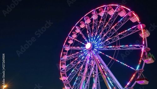 Ferris wheel lights at night with colorful balloons, glow, balloons