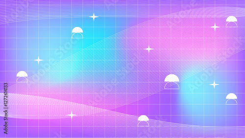 Gradient background with grid and geometric shape