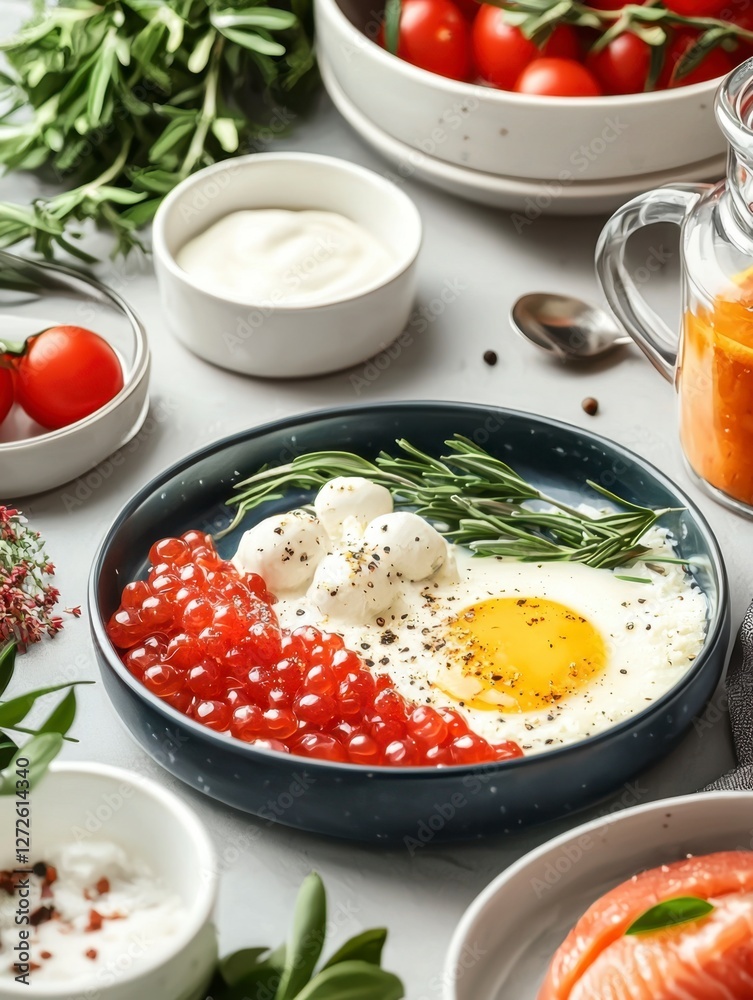 Plate of food with eggs and tomatoes showcasing food preparation techniques and ingredients Plate of food with eggs and tomatoes showcasing food preparation techniques and ingredients