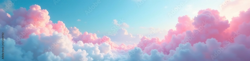 Fototapeta premium Soft blue mist swirls amidst pink cloud formations, nostalgic, retro, floral